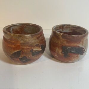 Set Of 2 Studio Pottery Signed & Dated Rustic Succulent Pots